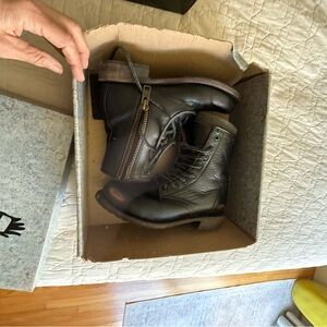 Women’s Freebird by Steven Black Leather Lace-Up Side-Zip Boots  Manchester